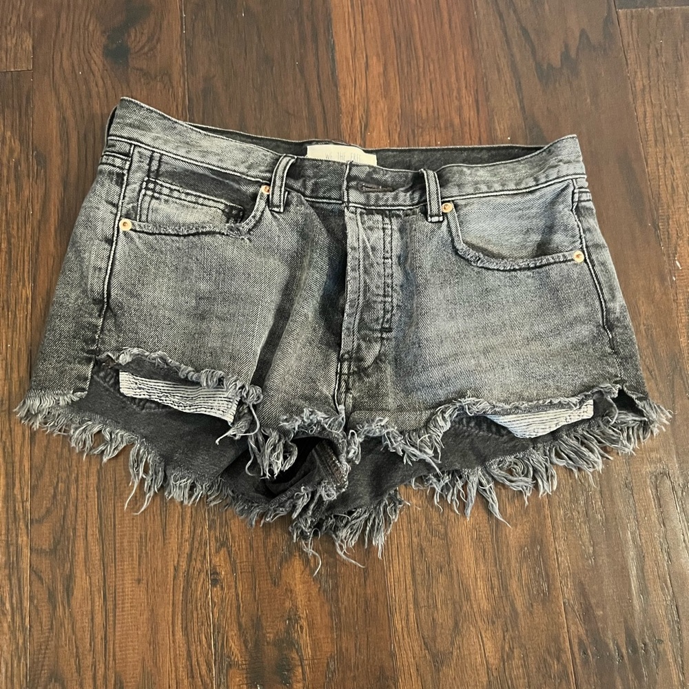 Free people denim micro shorts button front size 27 black gray jean shorts